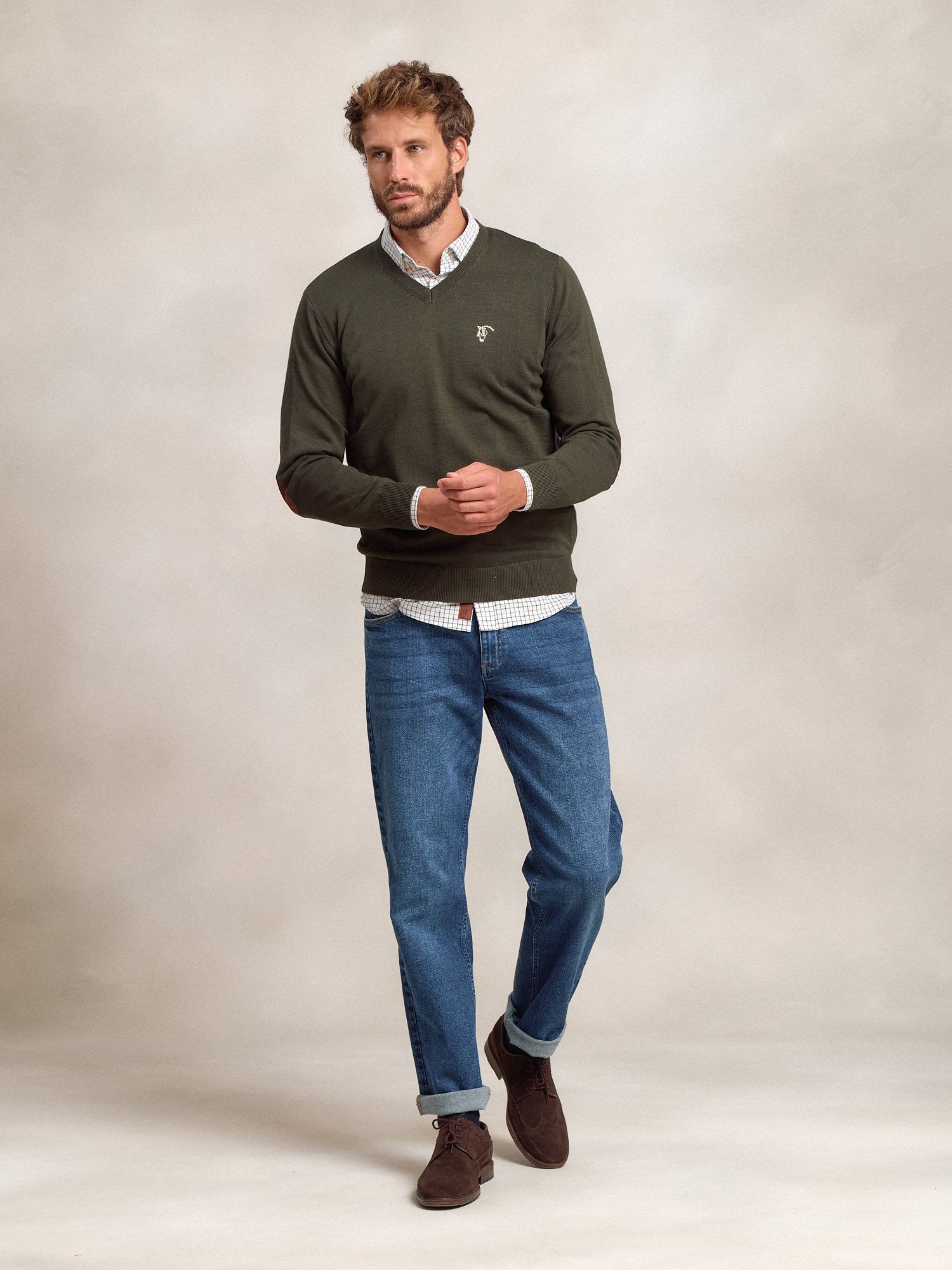 Pull col V avec coudières | Caza