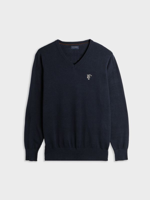 Suéter decote em V com cotoveleiras | Marino