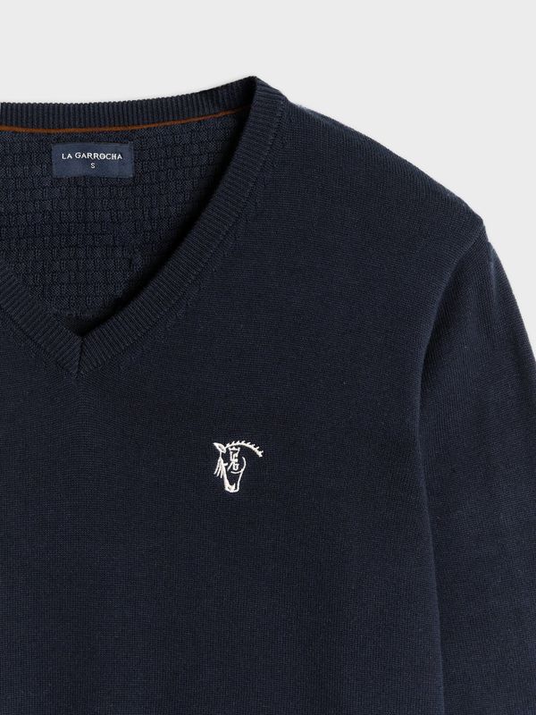 Suéter decote em V com cotoveleiras | Marino