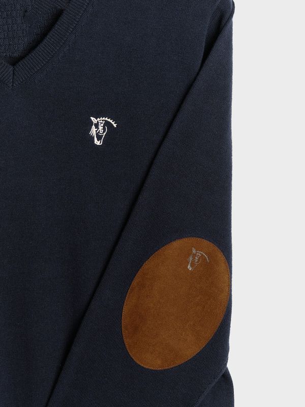 Suéter decote em V com cotoveleiras | Marino