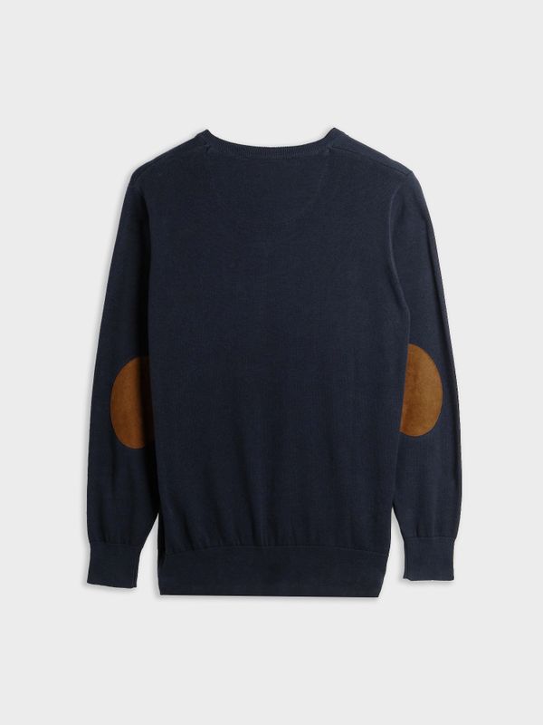 Suéter decote em V com cotoveleiras | Marino