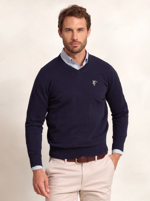 Suéter decote em V com cotoveleiras | Marino