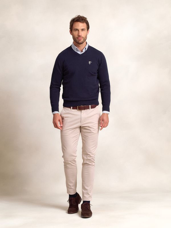 Suéter decote em V com cotoveleiras | Marino