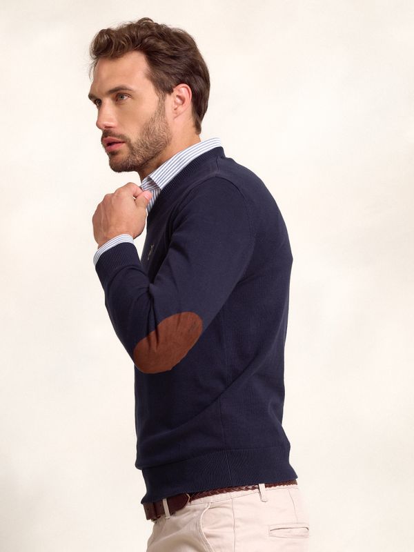 Suéter decote em V com cotoveleiras | Marino