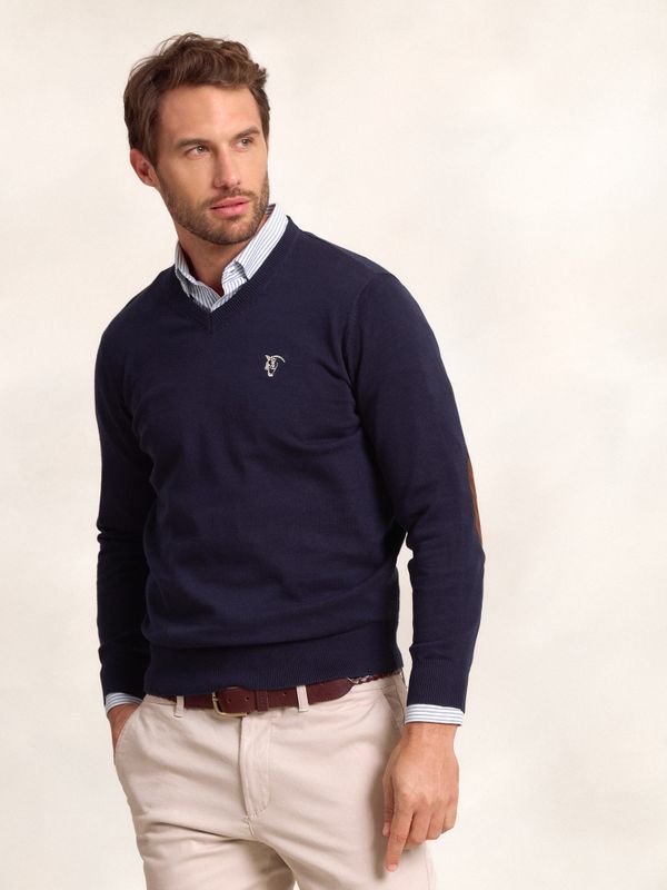V-neck sweater with elbow patch | Marino