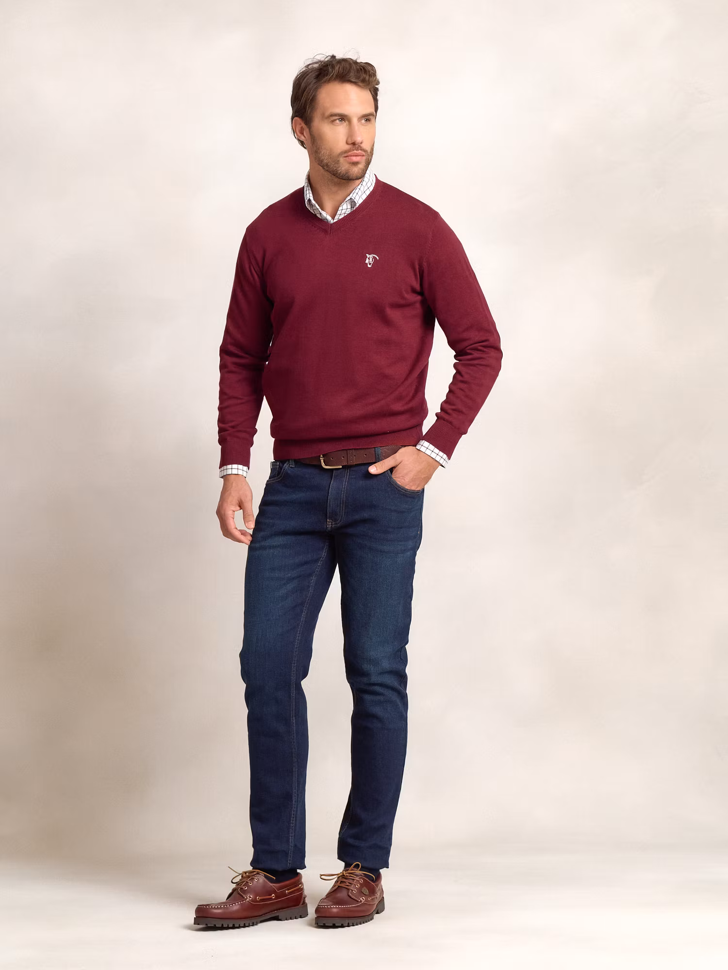 Pull col V avec coudières | Burgundy