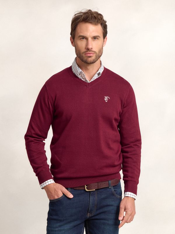 Suéter decote em V com cotoveleiras | Burgundy