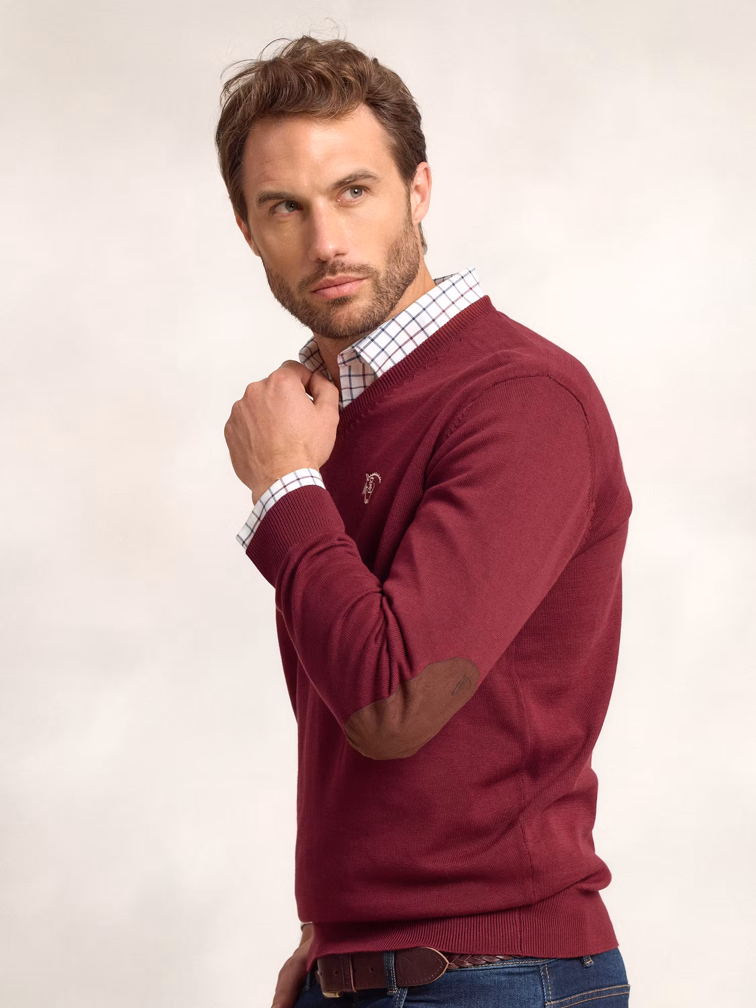 Pull col V avec coudières | Burgundy