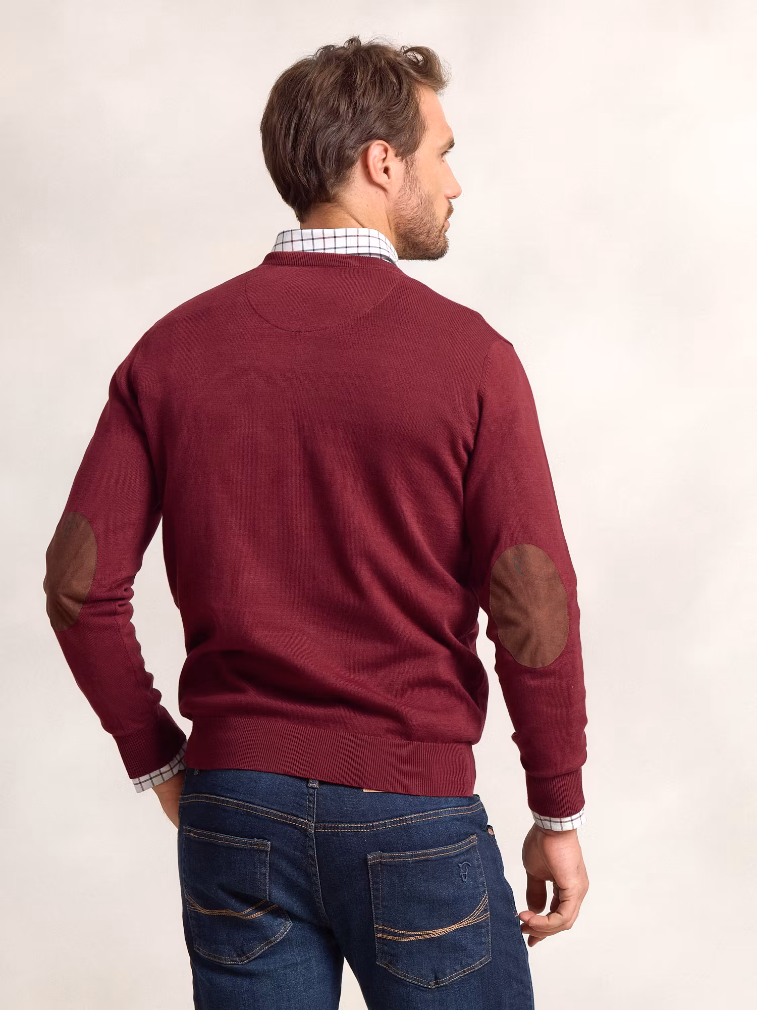 Pull col V avec coudières | Burgundy