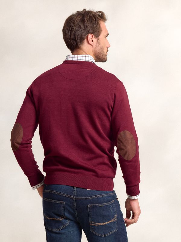 Suéter decote em V com cotoveleiras | Burgundy