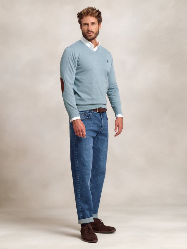 Suéter decote em V com cotoveleiras | Zafiro