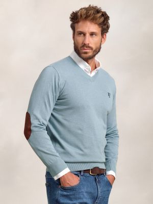 V-neck sweater with elbow patch | Zafiro