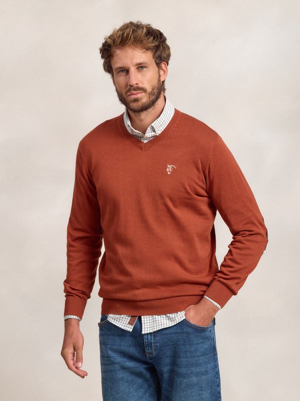 Suéter decote em V com cotoveleiras | Óxido