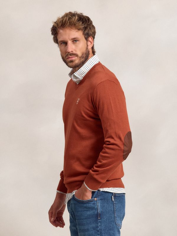 Suéter decote em V com cotoveleiras | Óxido