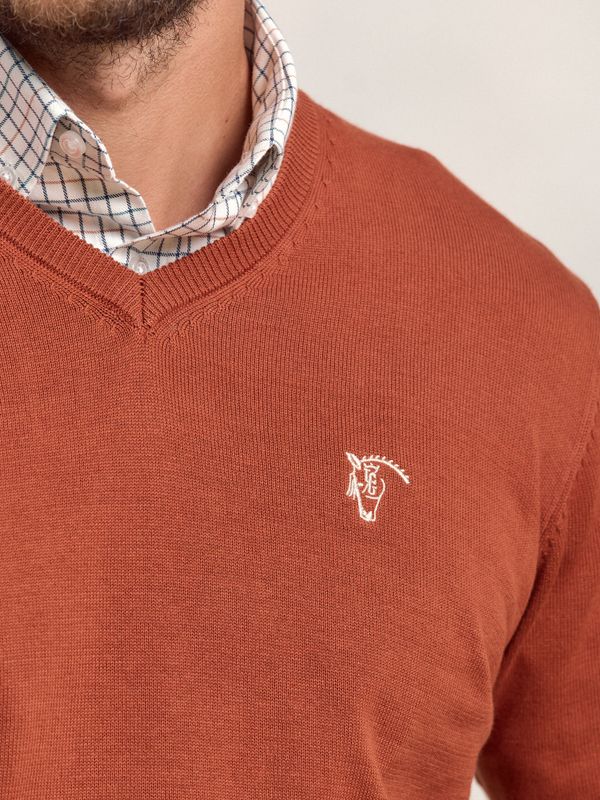 Suéter decote em V com cotoveleiras | Óxido