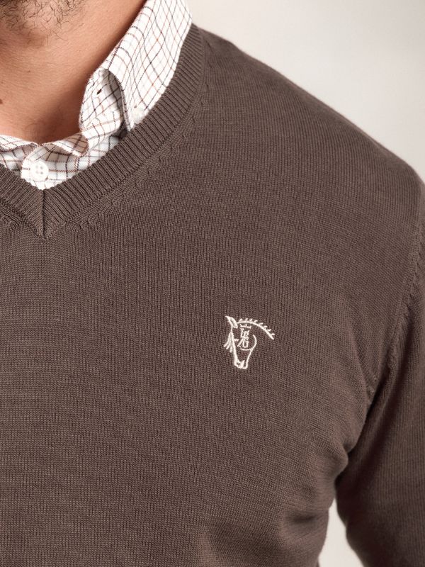 V-neck sweater with elbow patch | Carbón