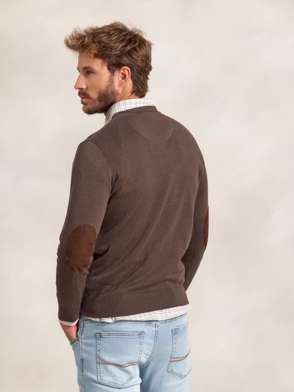 V-neck sweater with elbow patch | Carbón