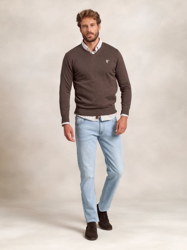 V-neck sweater with elbow patch | Carbón