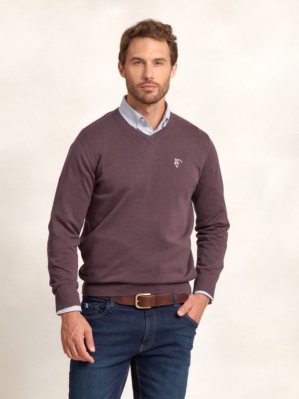 Suéter Gola V com Cotoveleiras | Malva