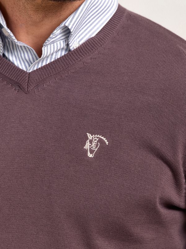 Suéter Gola V com Cotoveleiras | Malva