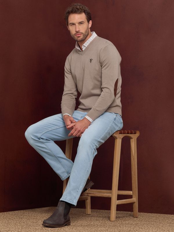 V-Neck Sweater with elbow patch | Piedra