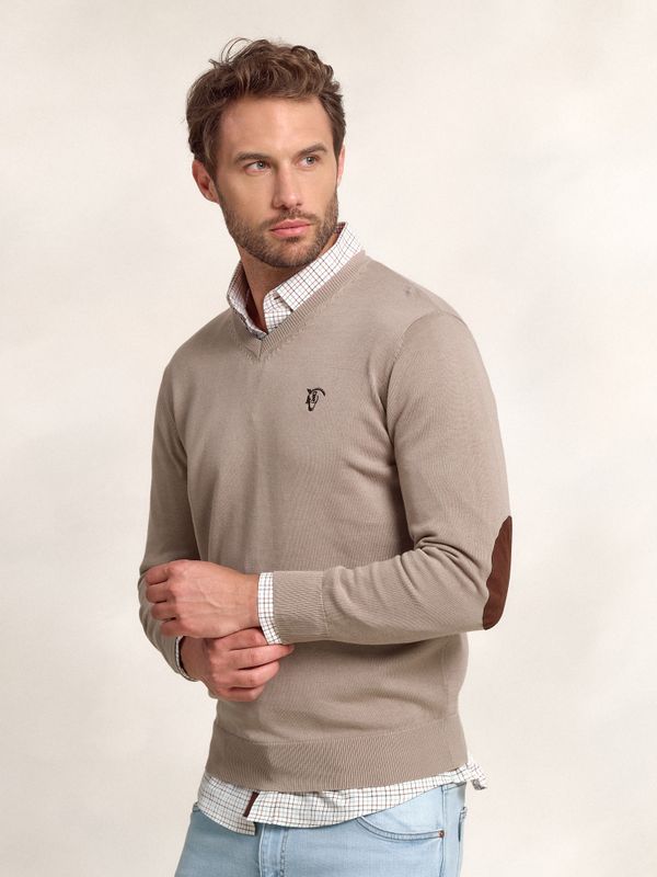 V-Neck Sweater with elbow patch | Piedra