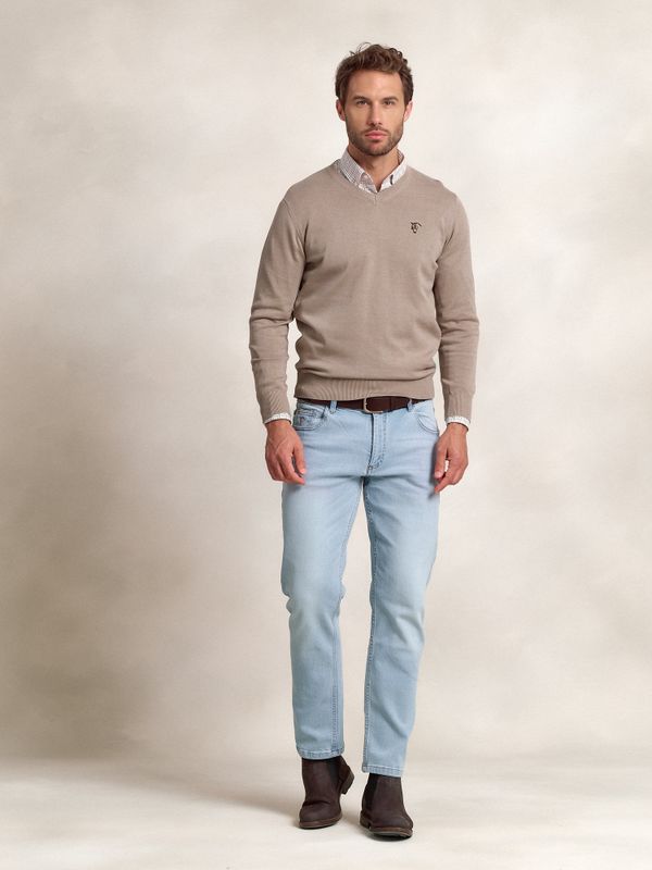 V-Neck Sweater with elbow patch | Piedra