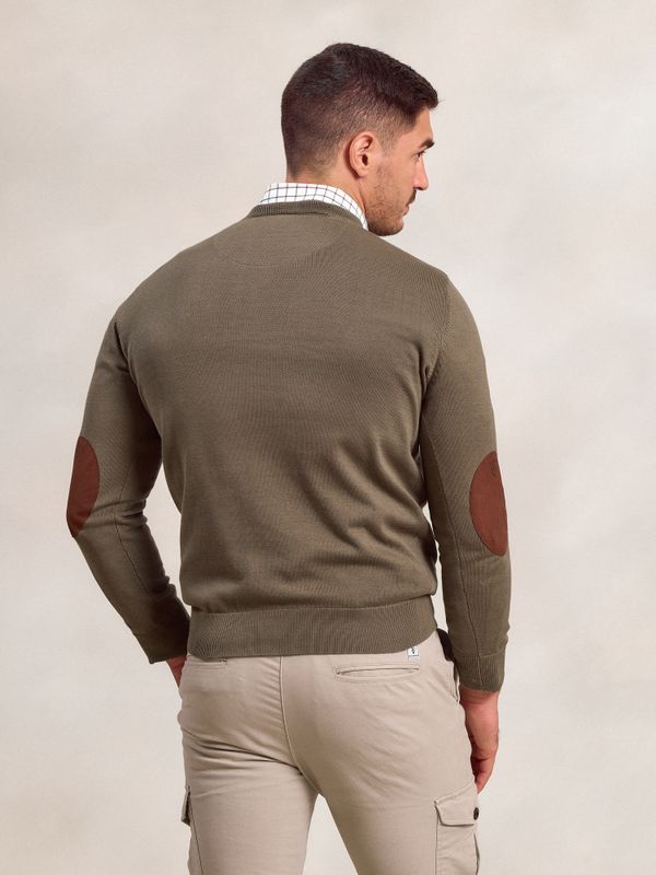 Suéter decote em V com cotoveleiras | Oliva