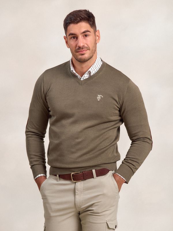 Suéter decote em V com cotoveleiras | Oliva