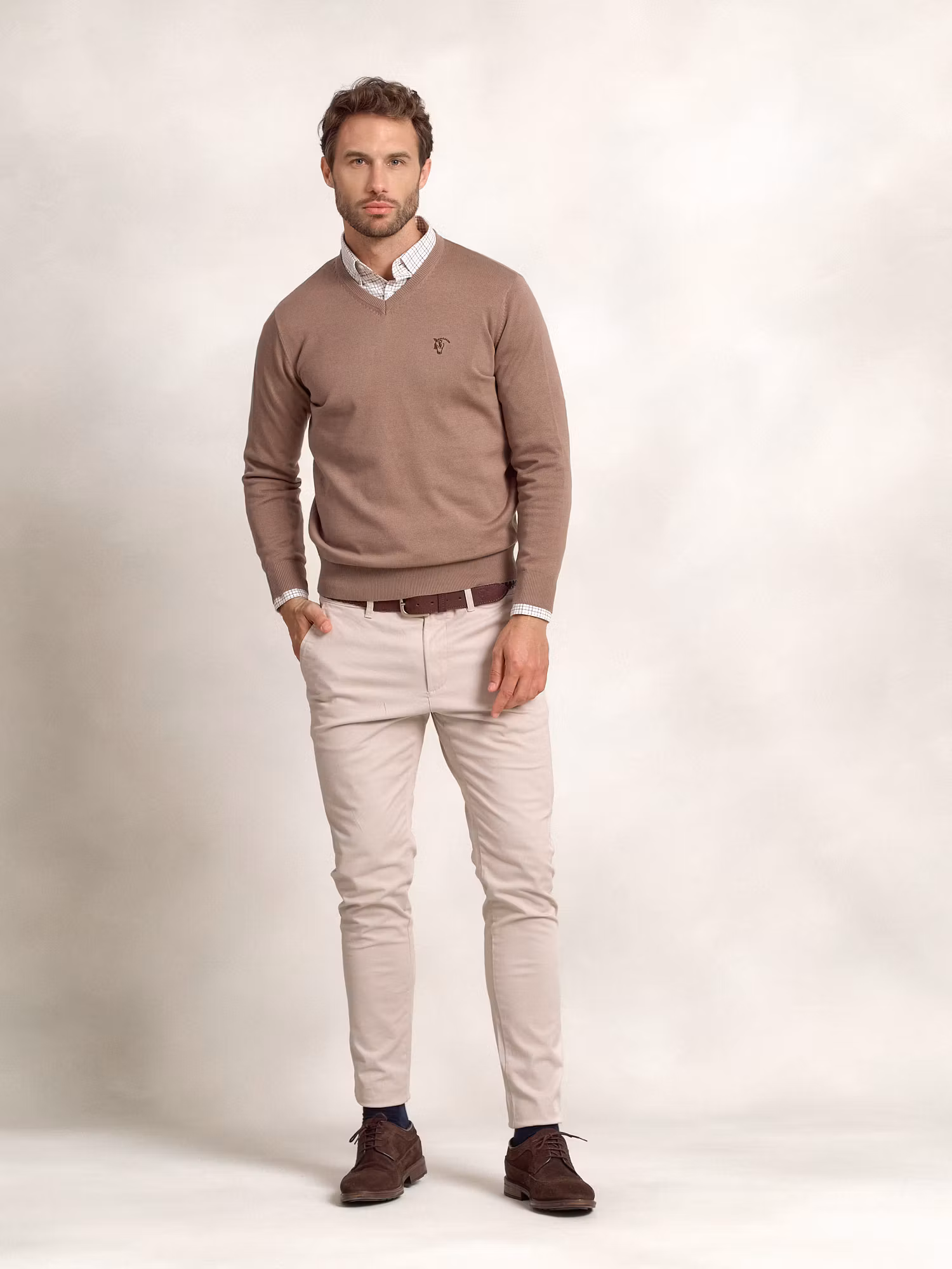 Pull à col en V | Taupe