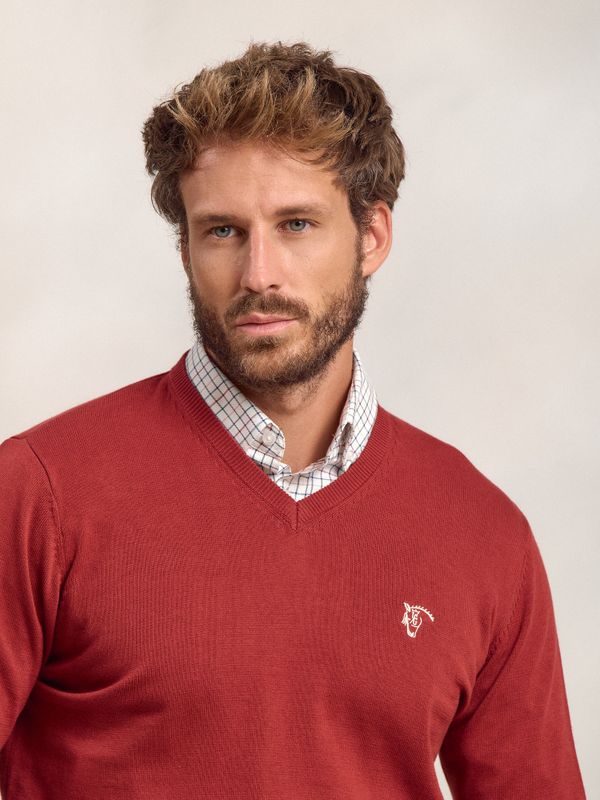 Suéter com decote em V | Carmesí