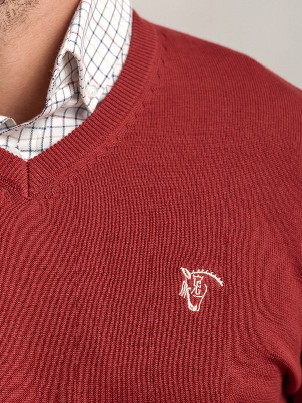 Suéter com decote em V | Carmesí