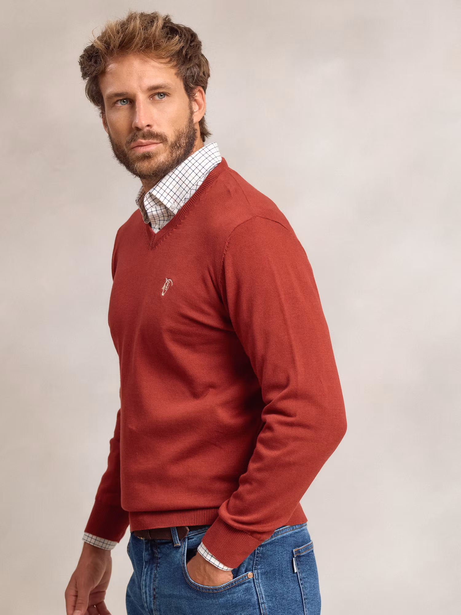 Pull à col en V | Carmesí