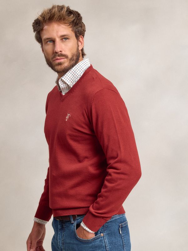 Suéter com decote em V | Carmesí