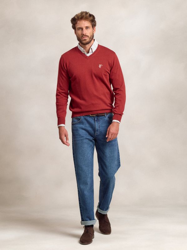 Suéter com decote em V | Carmesí