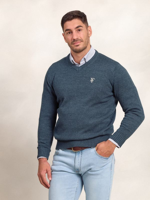 Pull Col V Équestre | Azul Lago