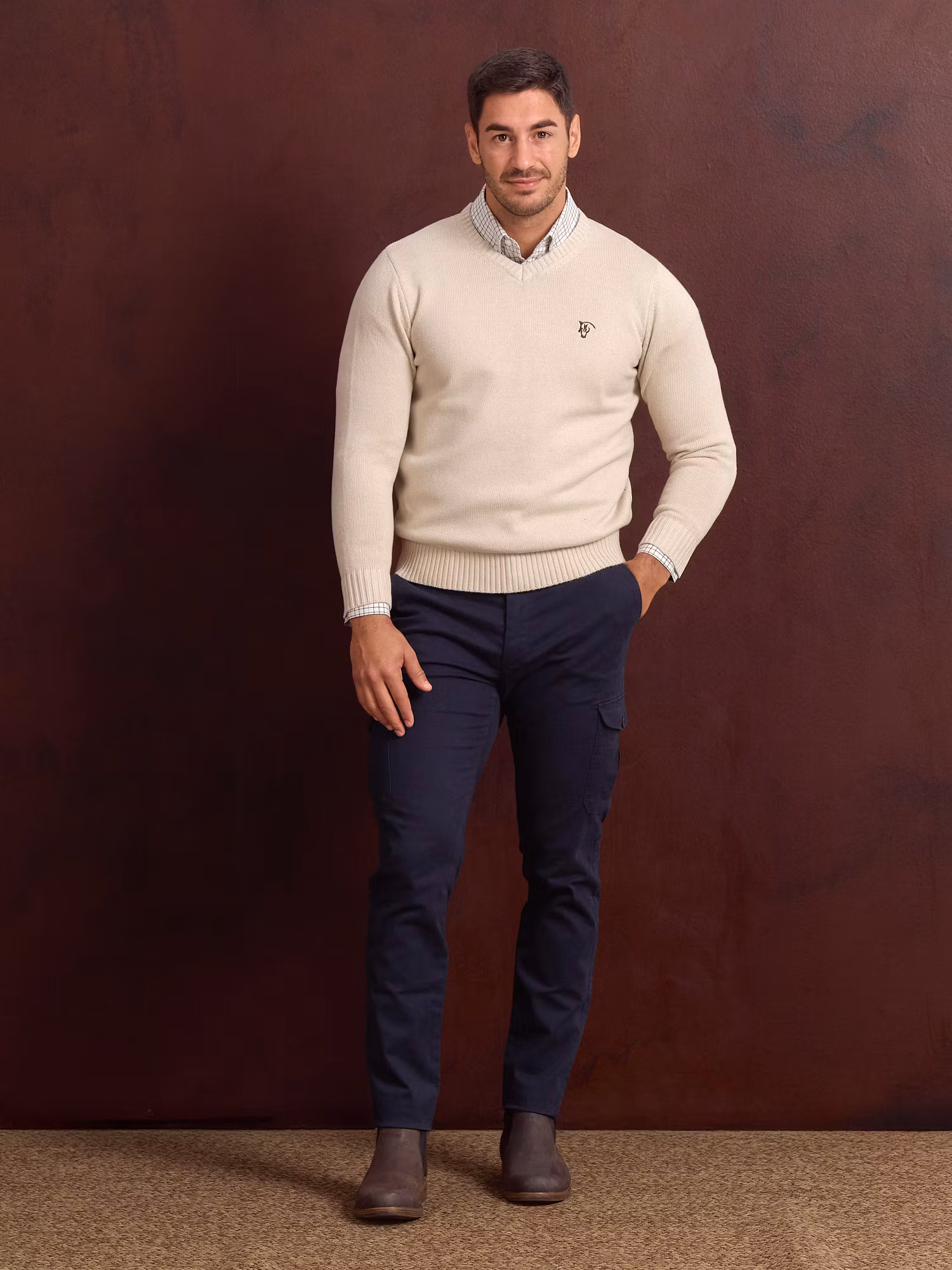 Pull Col V Équestre | Nude