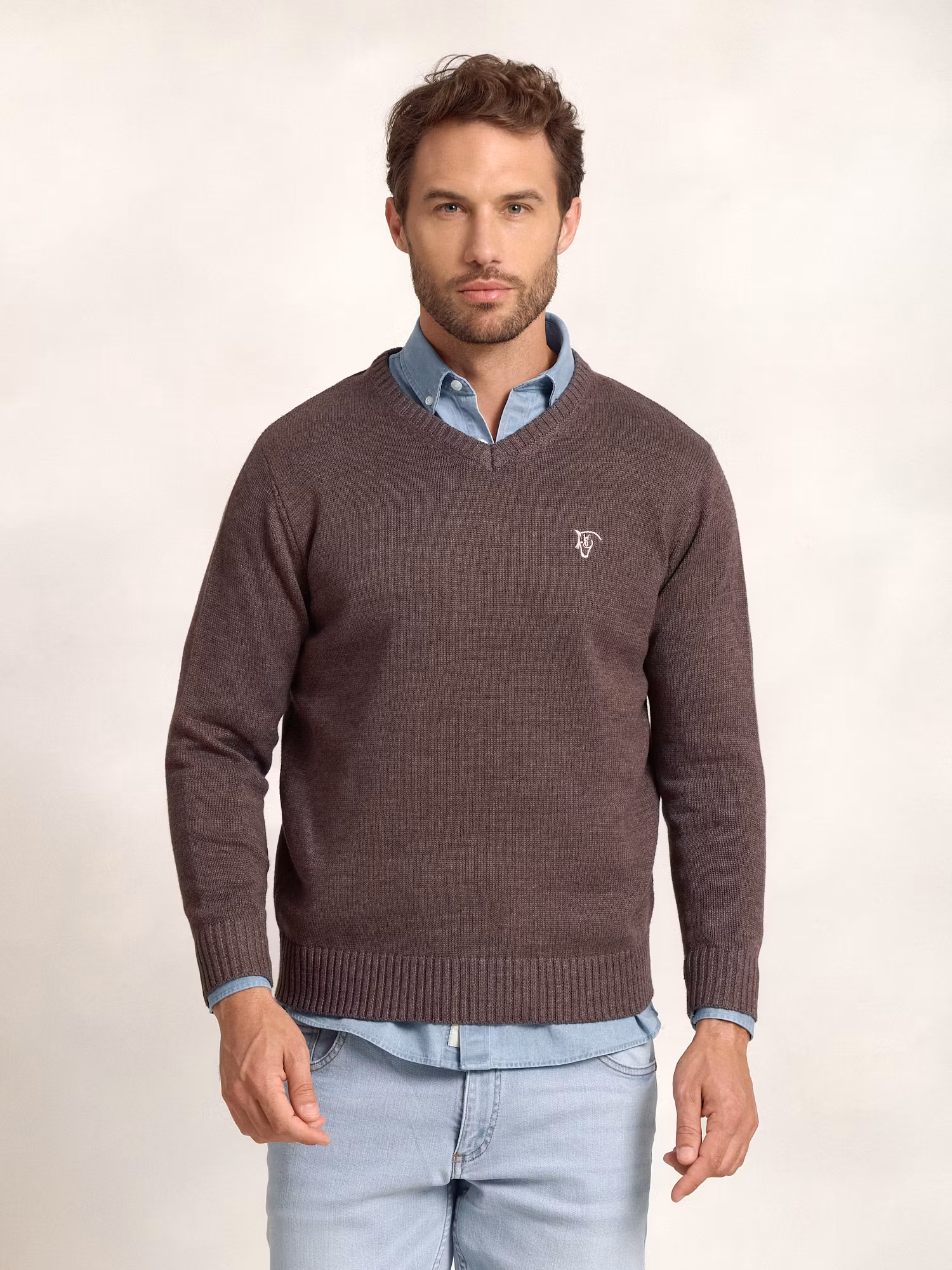 Pull Col V Équestre | Moka