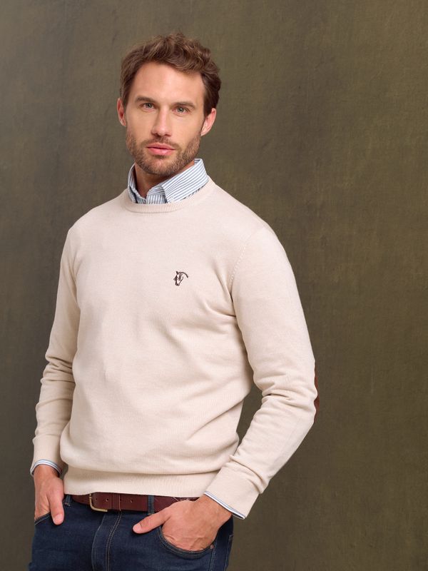 Suéter Gola Redonda com Cotoveleiras | Nude