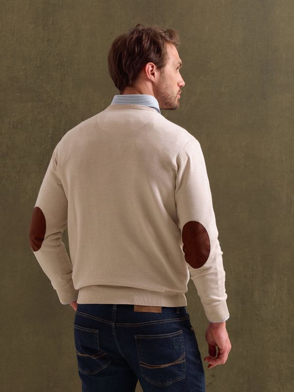 Suéter Gola Redonda com Cotoveleiras | Nude