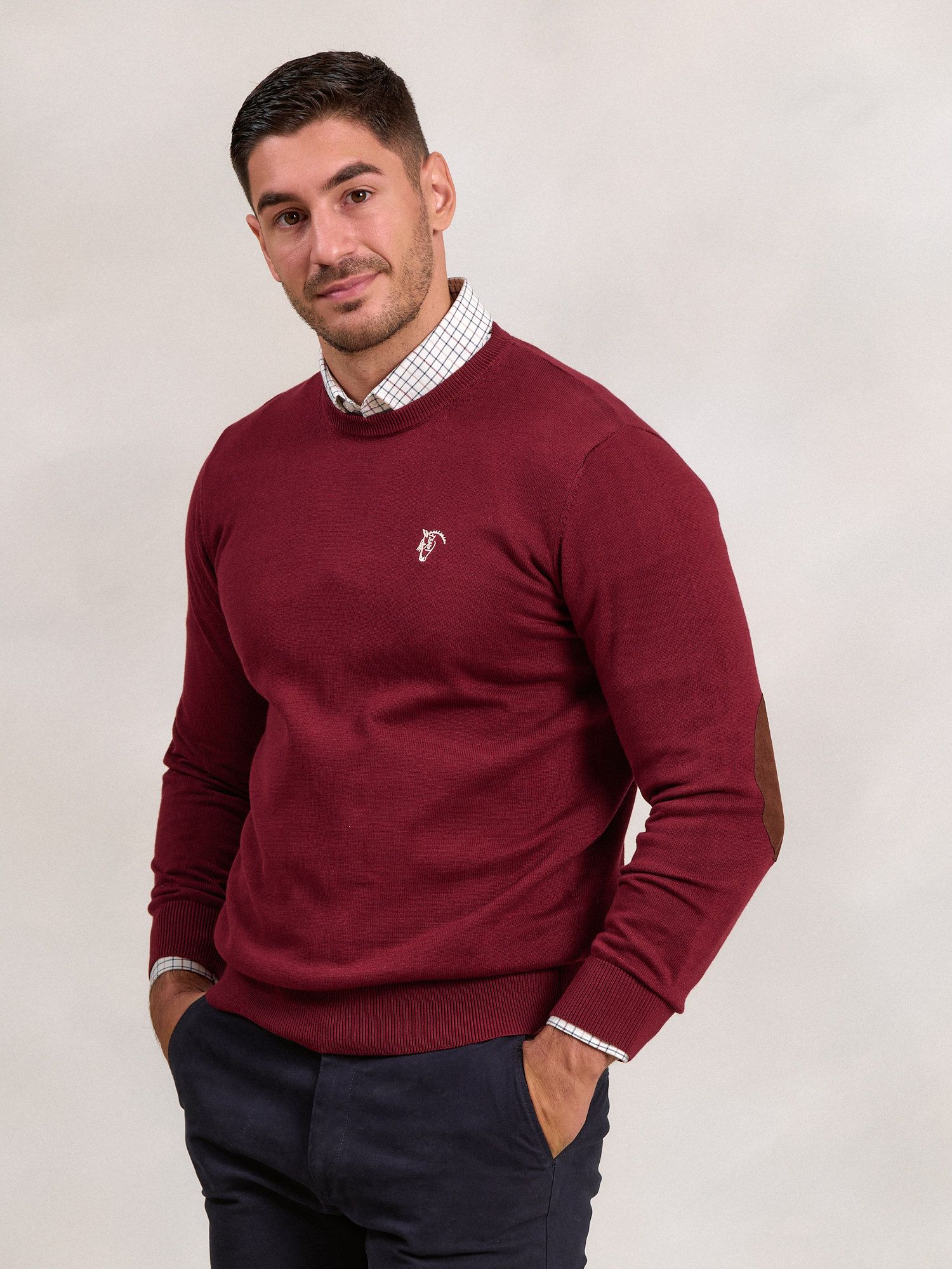 Elbow Patch Crewneck Sweater | Burgundy