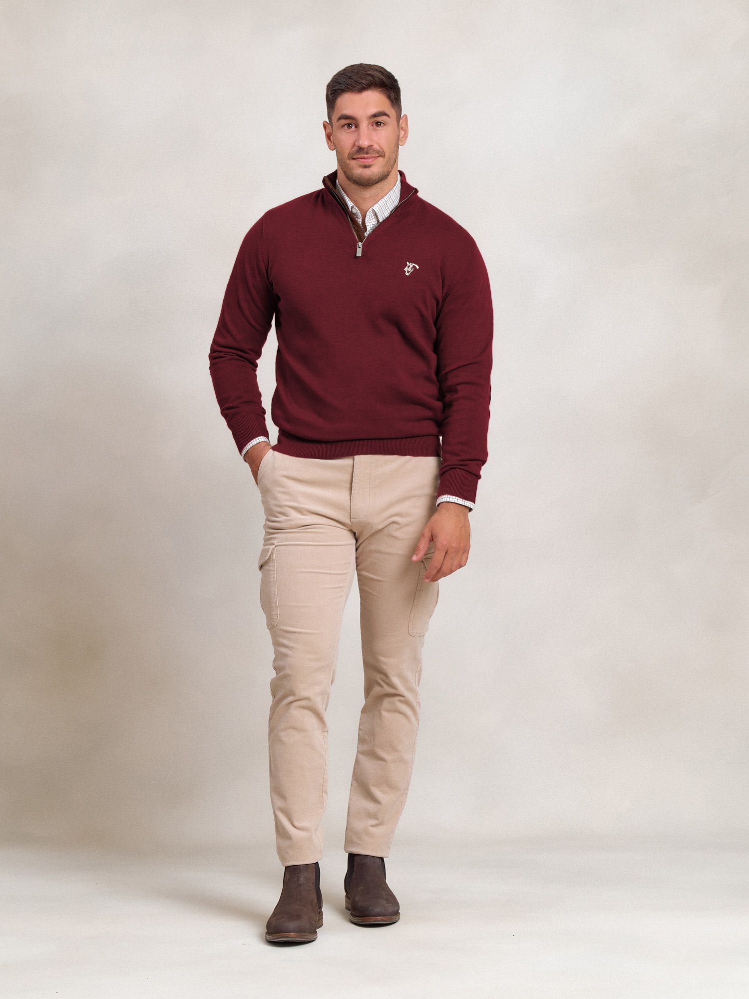 Brand Half-Zip Sweater | Burgundy
