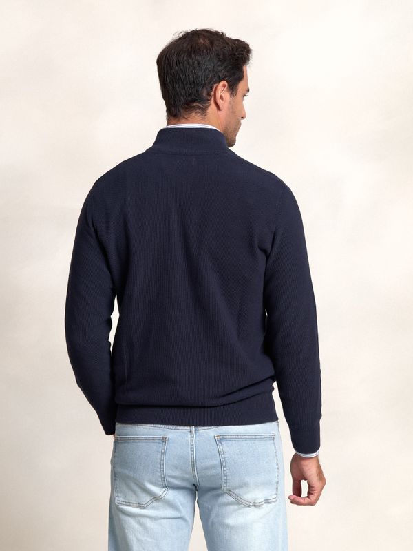 Suéter de Estrutura com Meio Zíper | Marino