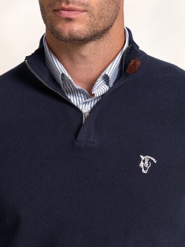Suéter de Estrutura com Meio Zíper | Marino