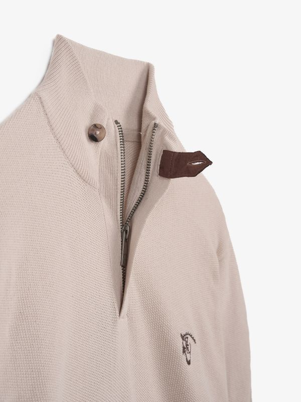 Suéter de Estrutura com Meio Zíper | Nude