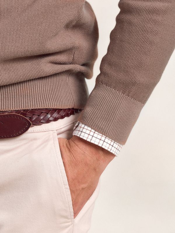 Suéter de Estrutura com Meio Zíper | Taupe