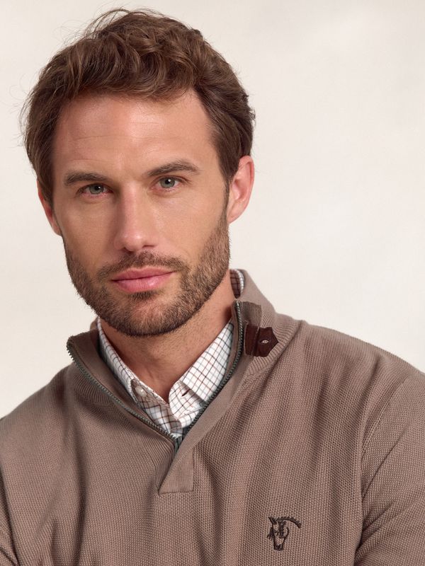 Suéter de Estrutura com Meio Zíper | Taupe