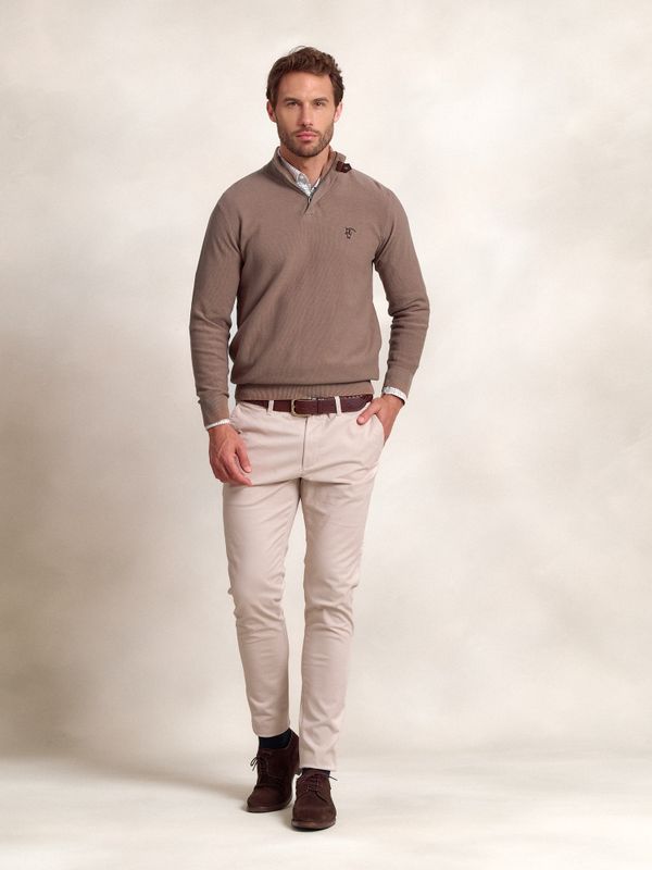 Suéter de Estrutura com Meio Zíper | Taupe