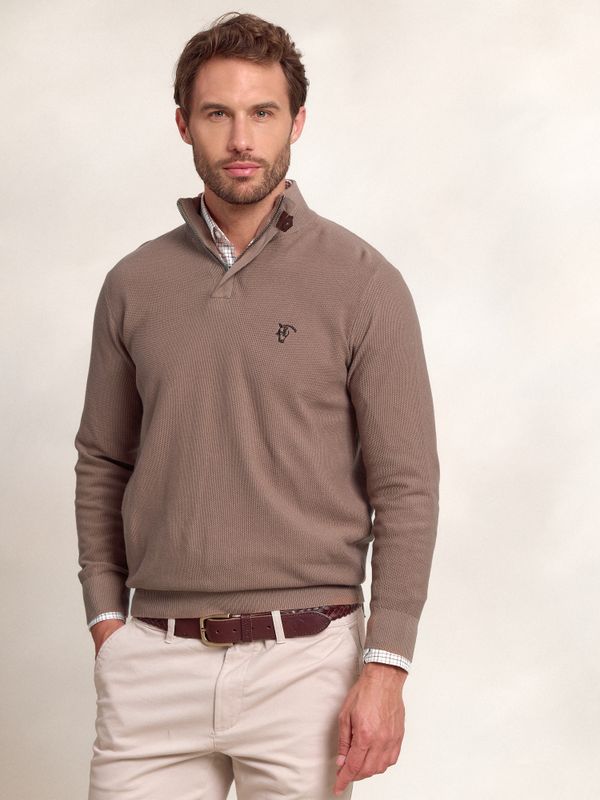 Suéter de Estrutura com Meio Zíper | Taupe