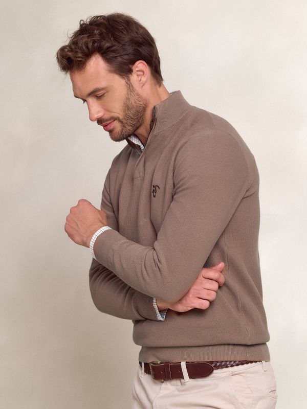 Suéter de Estrutura com Meio Zíper | Taupe